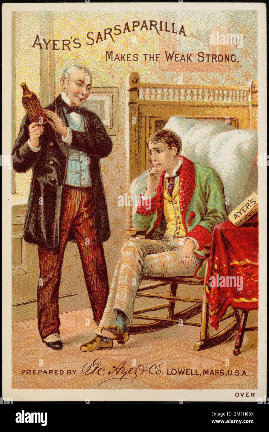 La sarsaparilla di Ayer rende forte il debole. , Uomini, sarsaparilla, carte commerciali americane del 19th° secolo Foto Stock