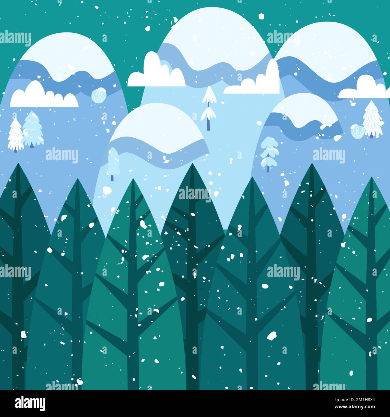 Inverno Foresta montagna Illustrazione Vettoriale