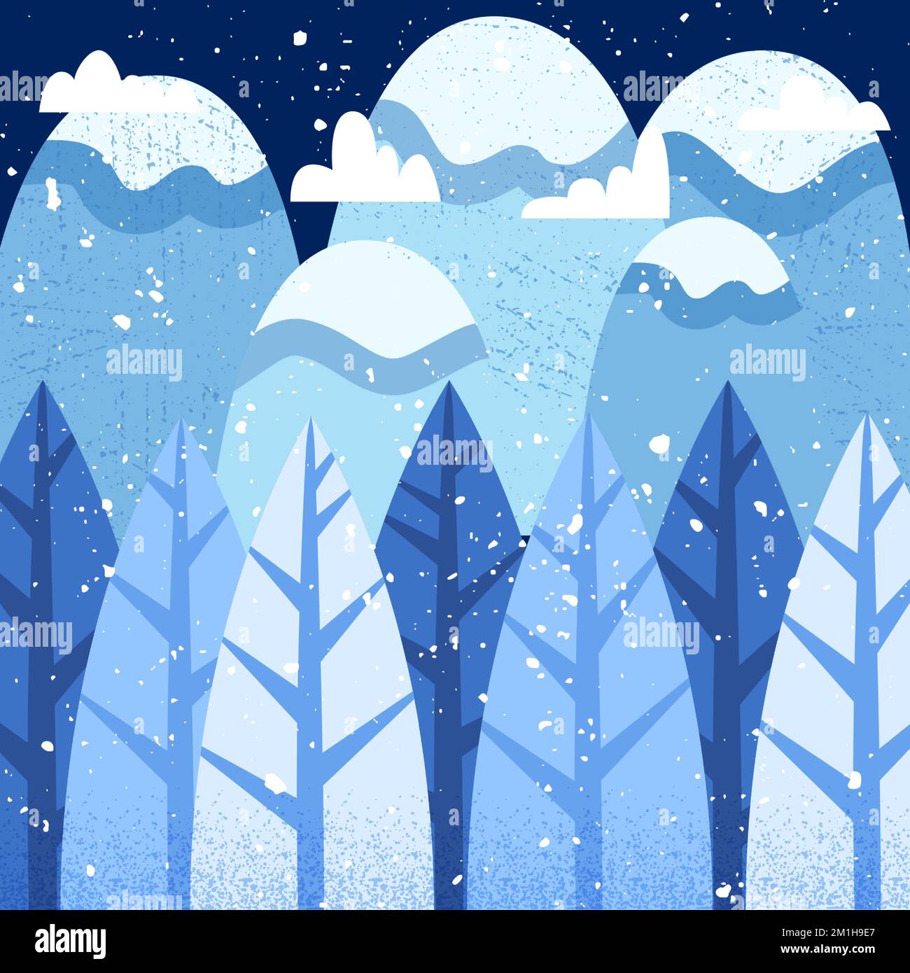 Inverno Notte montagna Foresta Illustrazione Vettoriale