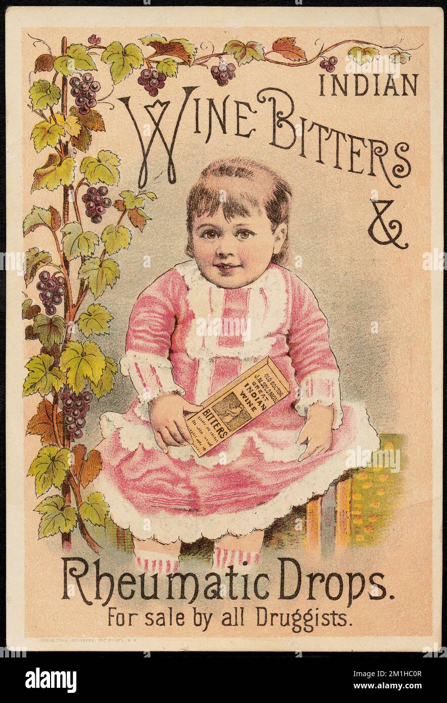 Vino indiano Bitters & gocce reumatiche. , Bambini, Bitter, carte commerciali americane del 19th° secolo Foto Stock
