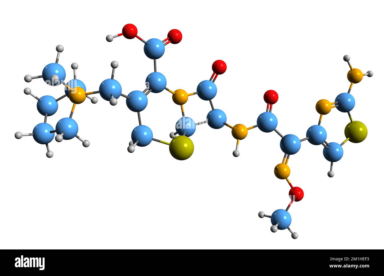 3D immagine di Cefepime formula scheletrica - struttura chimica molecolare dell'antibiotico cefalosporinico isolato su sfondo bianco Foto Stock