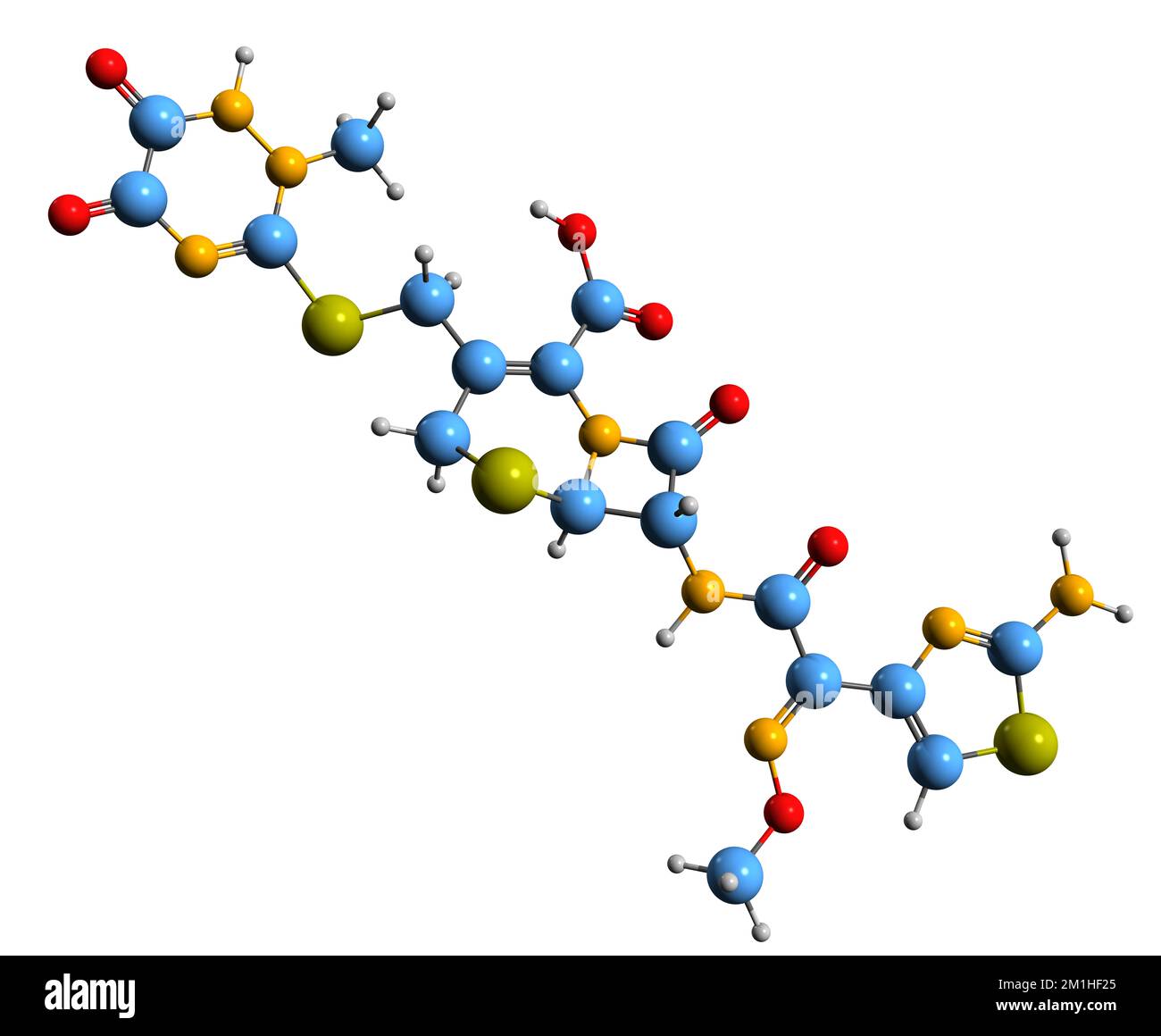 3D immagine di Ceftriaxone fosamil formula scheletrica - struttura chimica molecolare dell'antibiotico cefalosporinico isolato su sfondo bianco Foto Stock