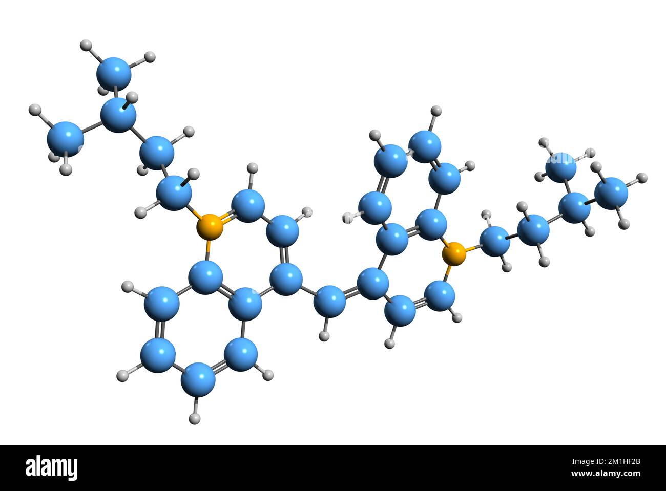 3D immagine della formula scheletrica di cianina - struttura chimica molecolare del blu di chinolina isolato su sfondo bianco Foto Stock