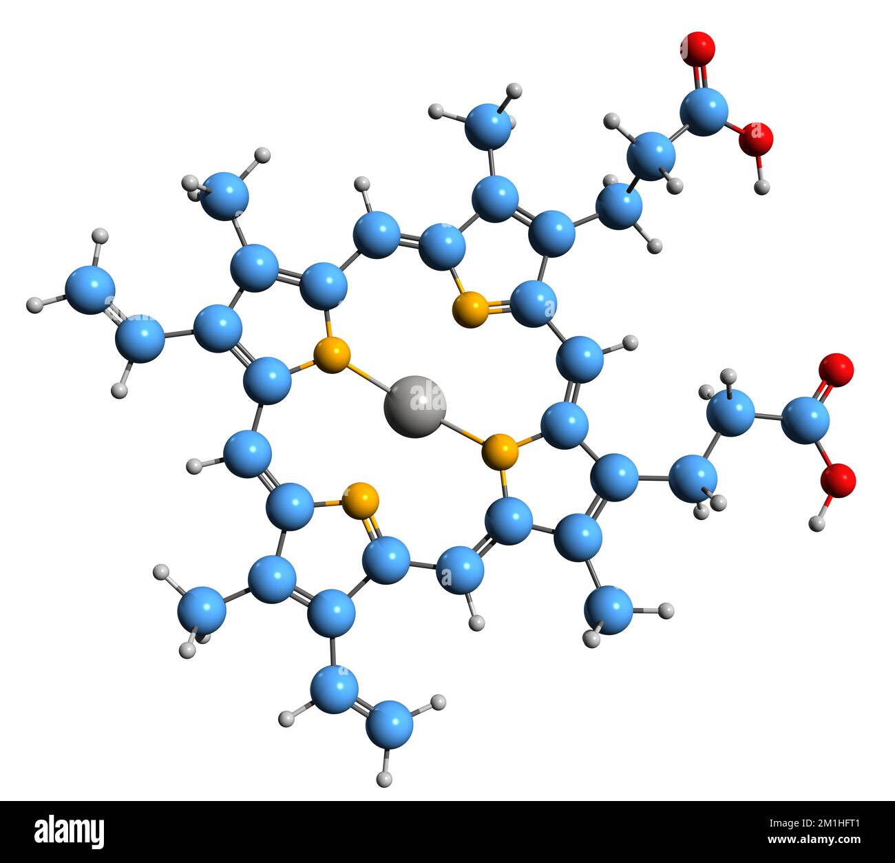 3D immagine di zinco protoporfirina formula scheletrica - struttura chimica molecolare di ZPP isolato su sfondo bianco Foto Stock