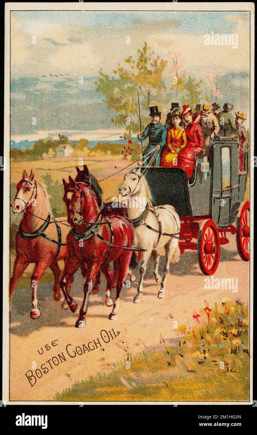 Usi l'olio di vettura di Boston, carrozze & vetture, cavalli, oli & grassi, persone, Carte commerciali americane del 19th° secolo Foto Stock