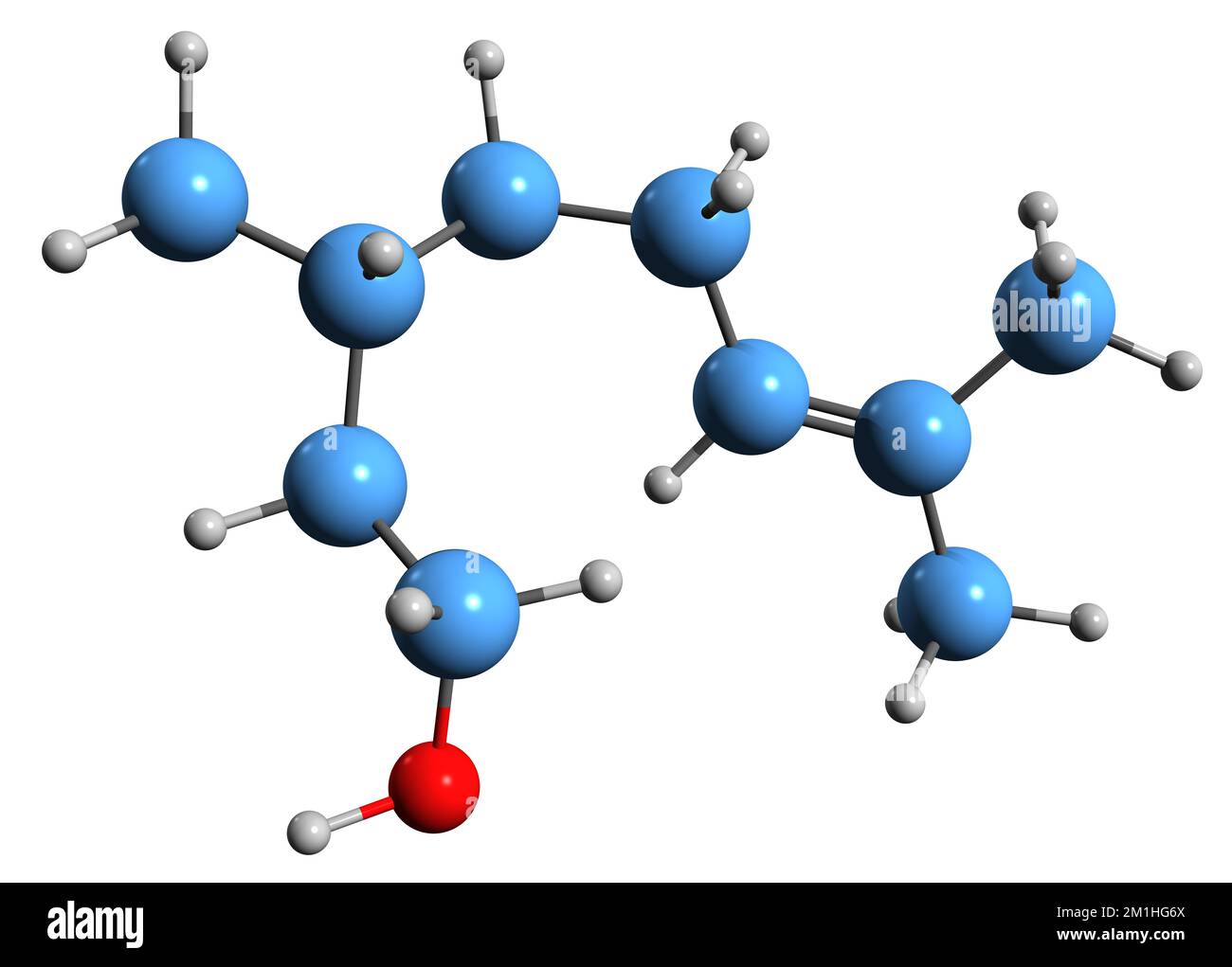 3D immagine di Citronellol formula scheletrica - struttura chimica molecolare del diidrogeraniolo isolato su sfondo bianco Foto Stock