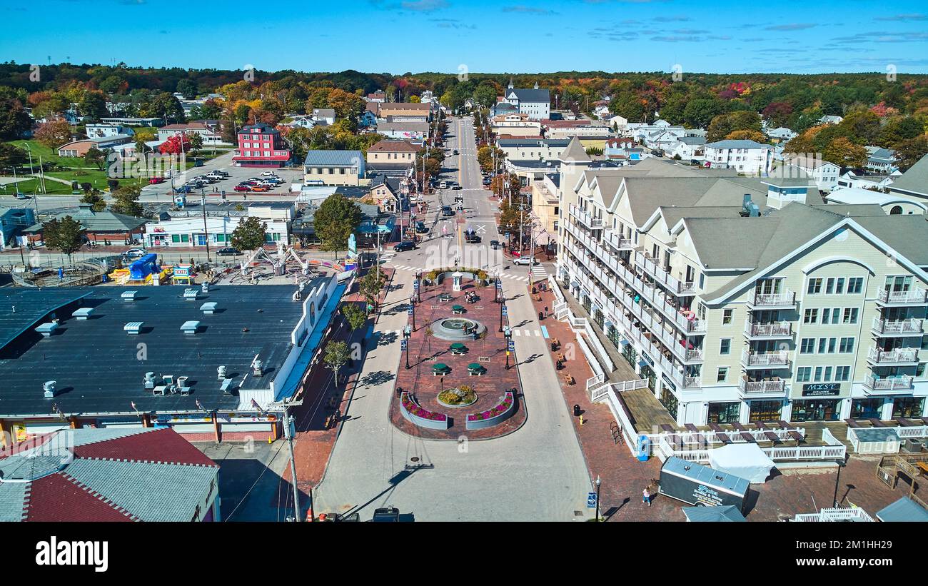 Aereo del quartiere dello shopping nel Maine Old Orchard Beach Foto Stock