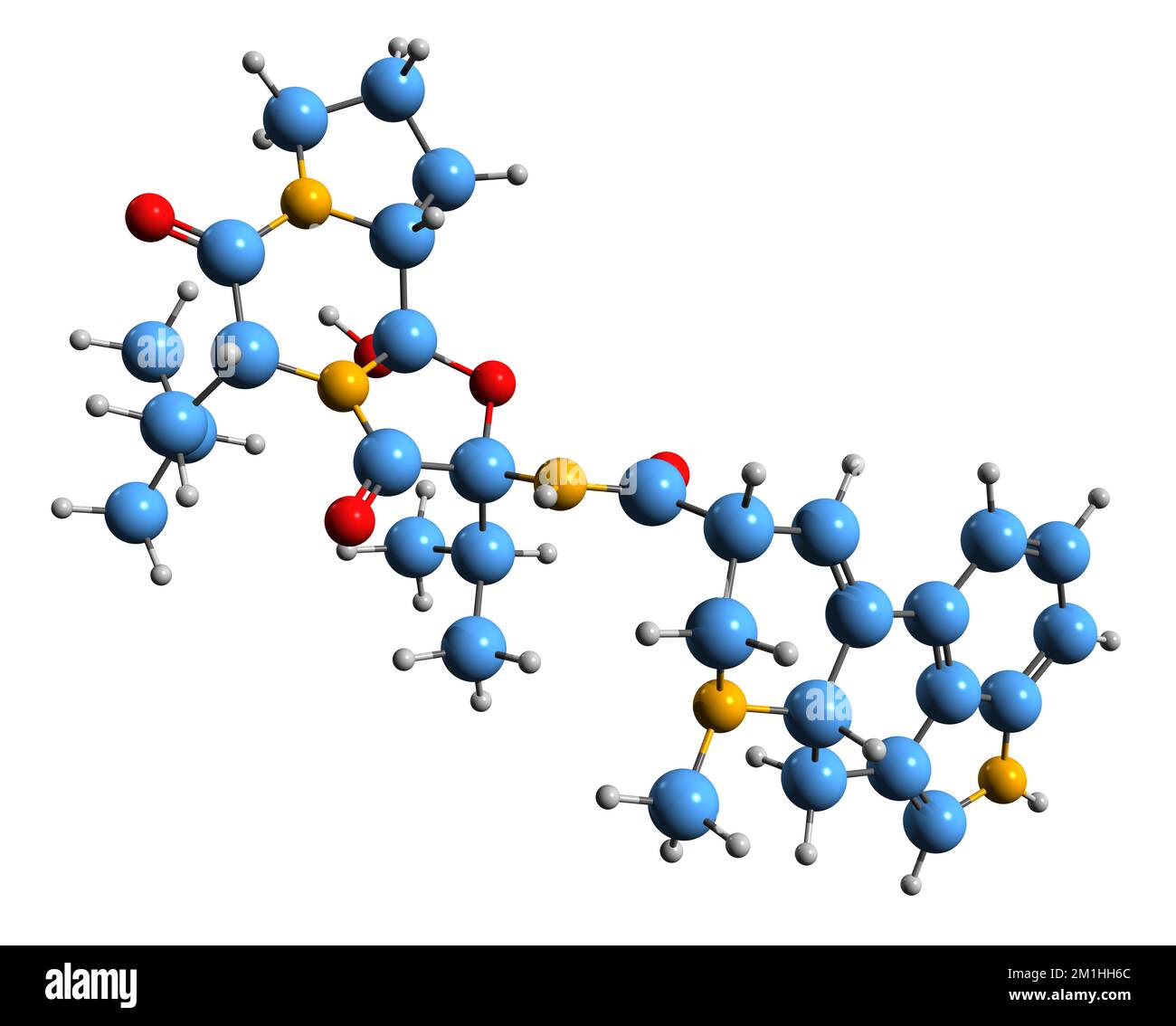 3D immagine di Ergocryptine formula scheletrica - struttura chimica molecolare dell'alcaloide dell'ergot isolato su sfondo bianco Foto Stock