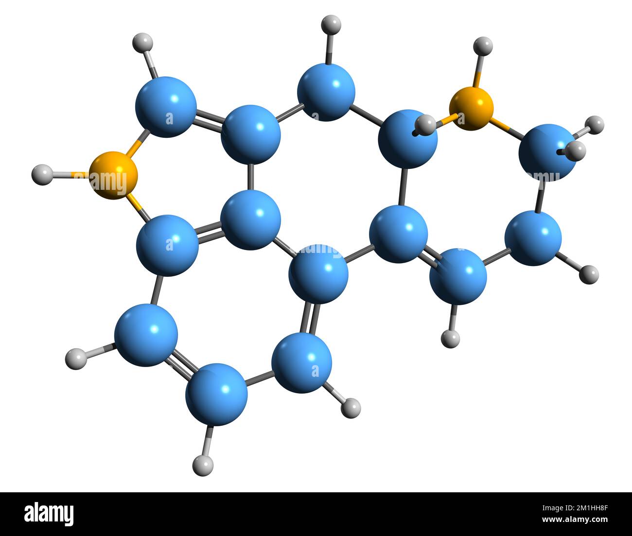 3D immagine della formula scheletrica dell'Ergolina - struttura chimica molecolare della micotossina isolata su sfondo bianco Foto Stock
