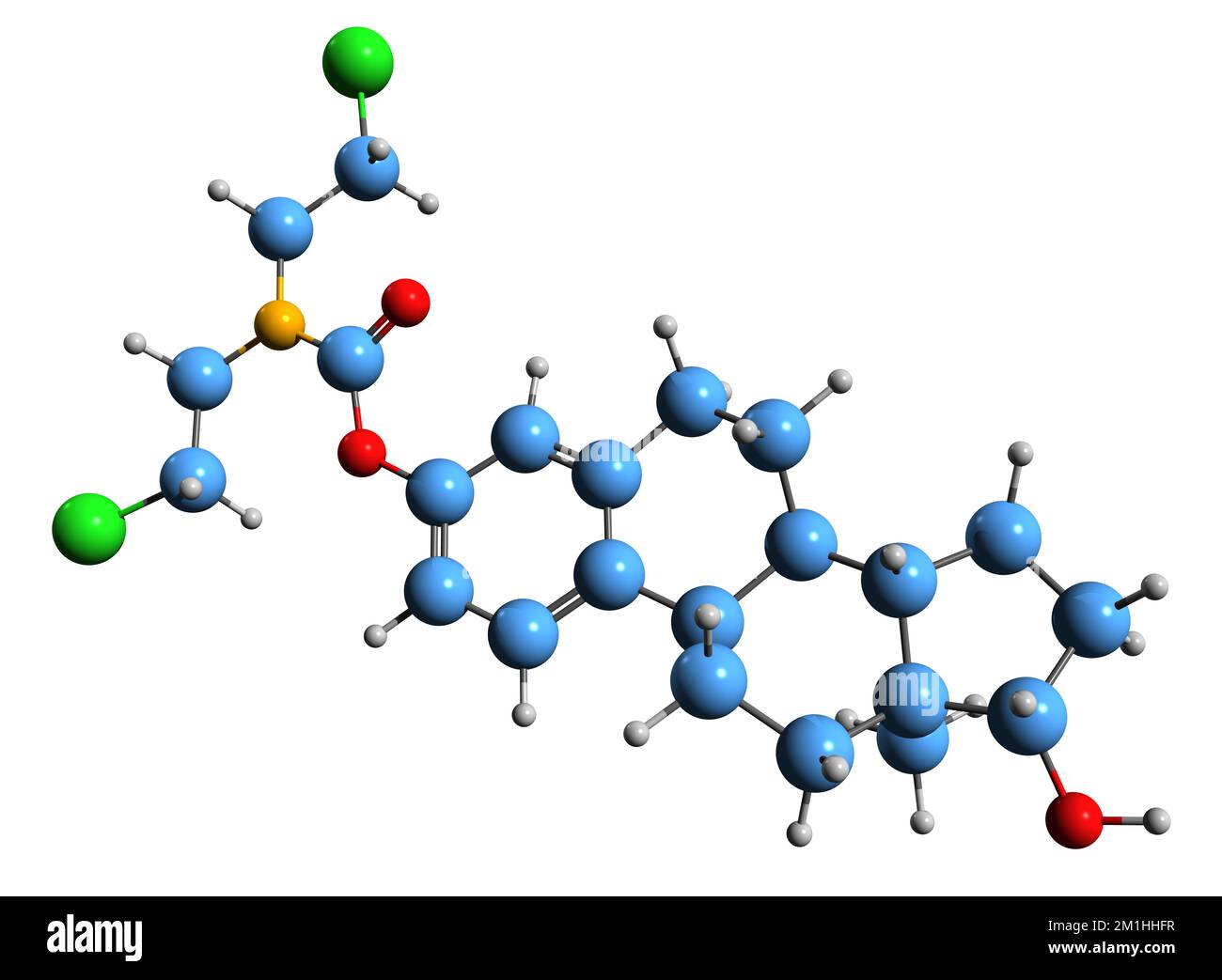 3D immagine di estramustina formula scheletrica - struttura chimica molecolare dell'agente chemioterapico isolato su sfondo bianco Foto Stock