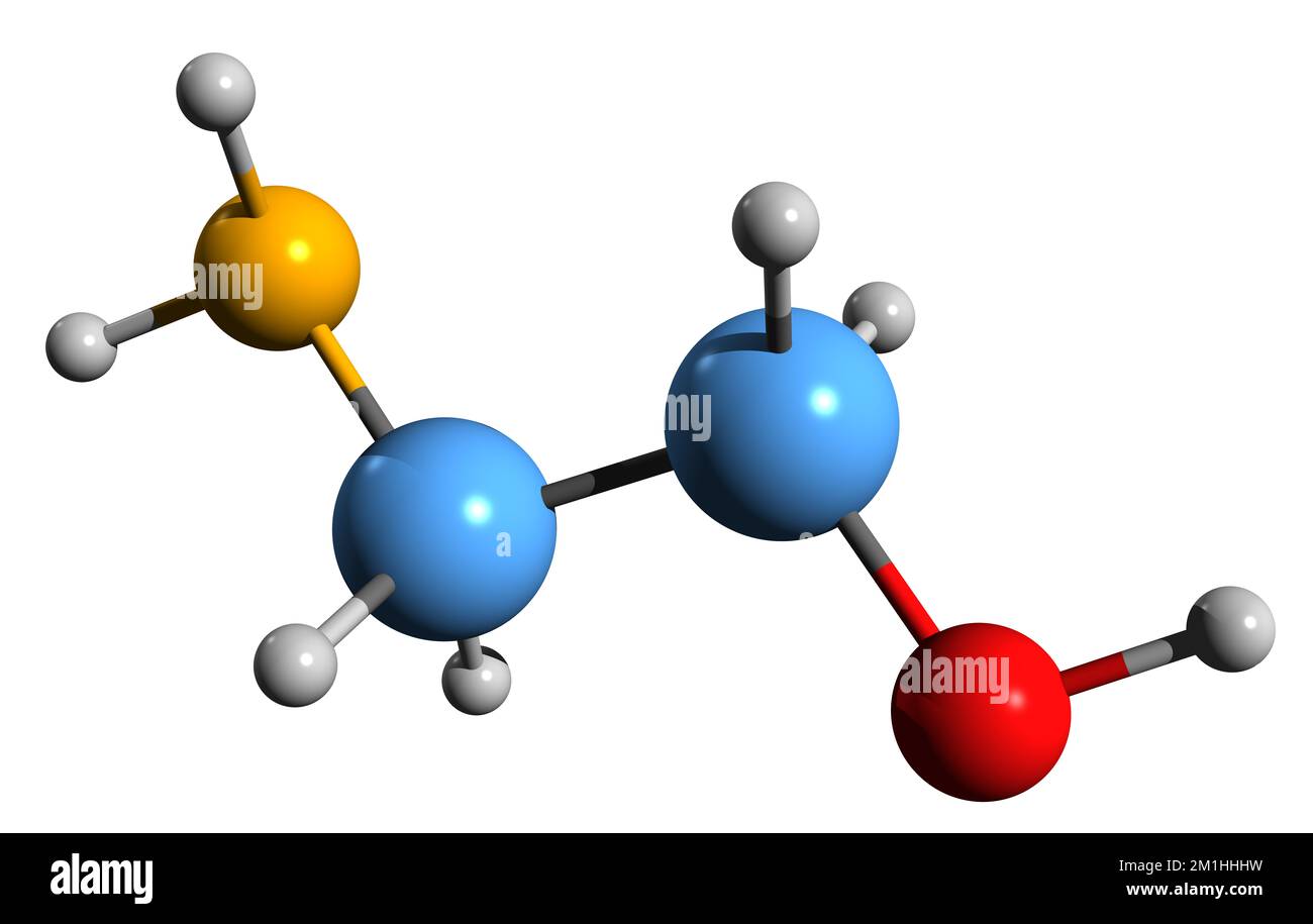 3D immagine di etanolamina formula scheletrica - struttura chimica molecolare di Olamina isolata su sfondo bianco Foto Stock