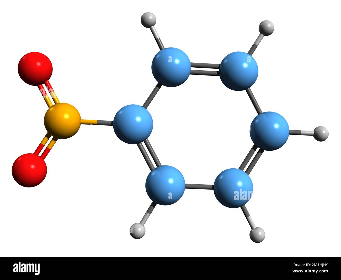 3D immagine di nitrobenzene formula scheletrica - struttura chimica molecolare di olio di mirbane isolato su sfondo bianco Foto Stock