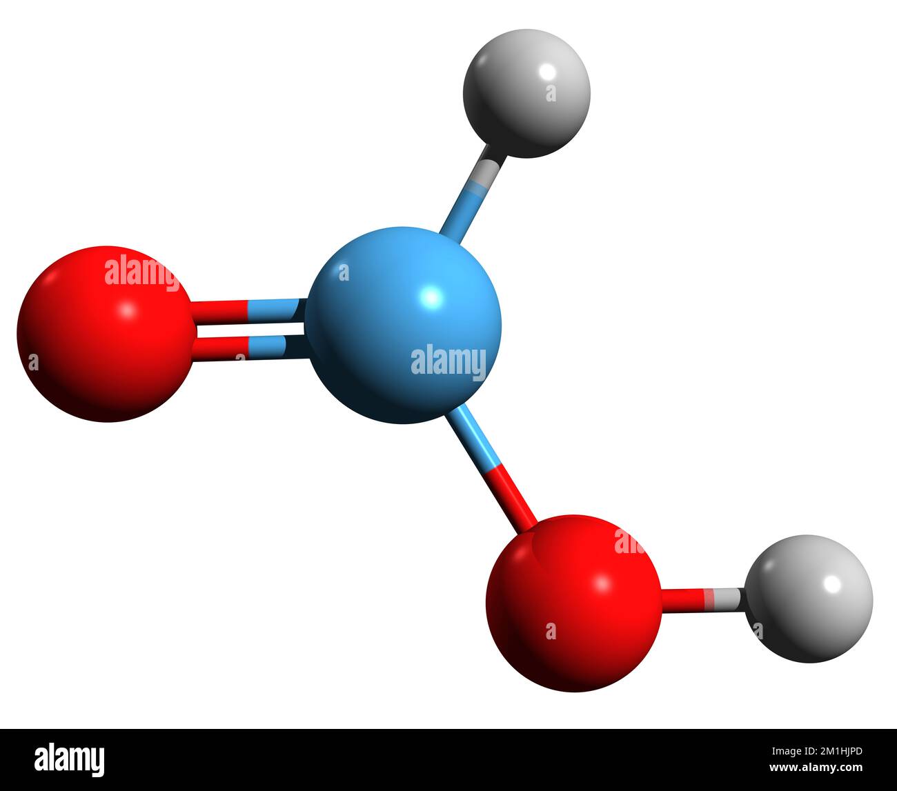 3D immagine della formula scheletrica dell'acido formico - struttura chimica molecolare dell'acido metanoico isolato su sfondo bianco Foto Stock