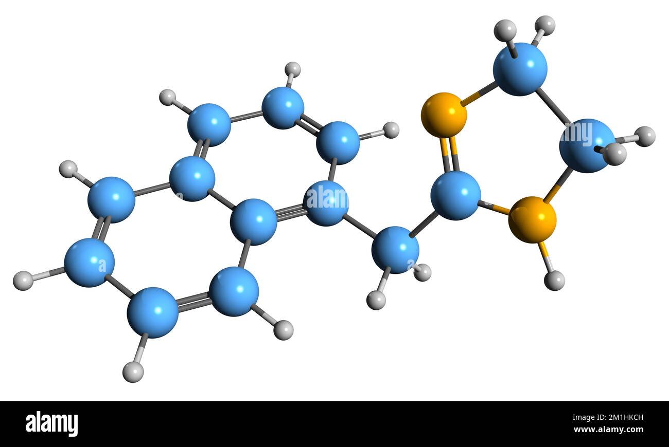 3D immagine della formula scheletrica di nafazolina - struttura chimica molecolare del decongestionante isolato su sfondo bianco Foto Stock