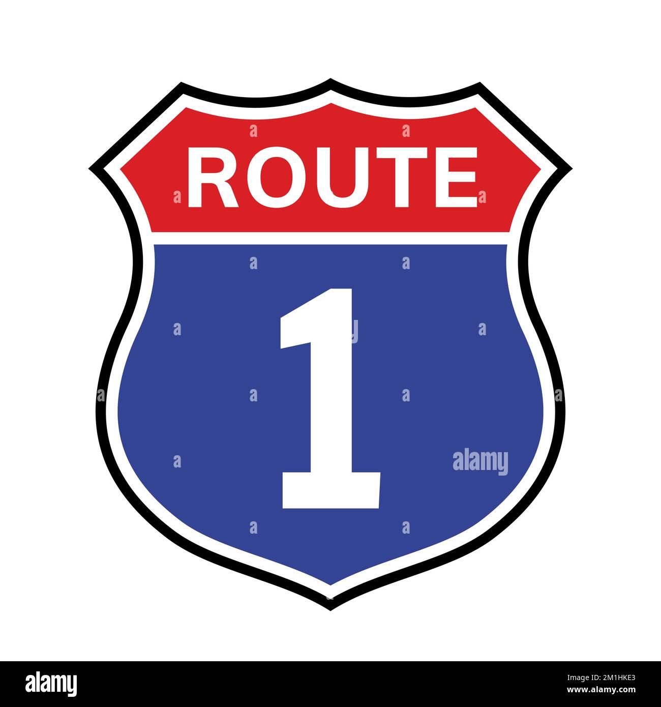 1 icona del segnale del percorso. Vector Road 1 autostrada interstate american Freeway US california Route simbolo Illustrazione Vettoriale