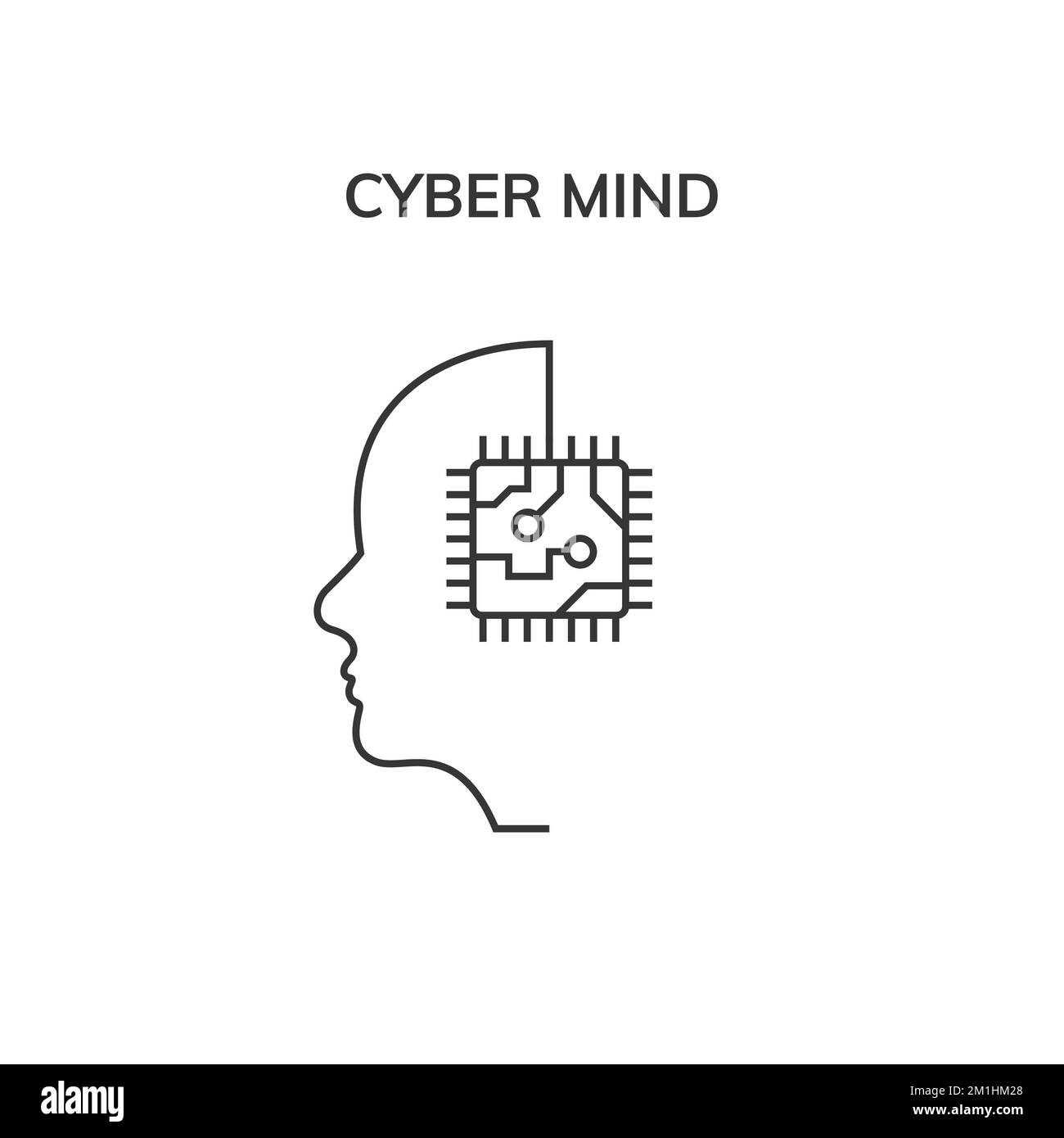 Tecnologia digitale cyber mind a testa umana. Logo Cyber Brain futuro volto tecnologico, Robot intelligenza artificiale Illustrazione Vettoriale