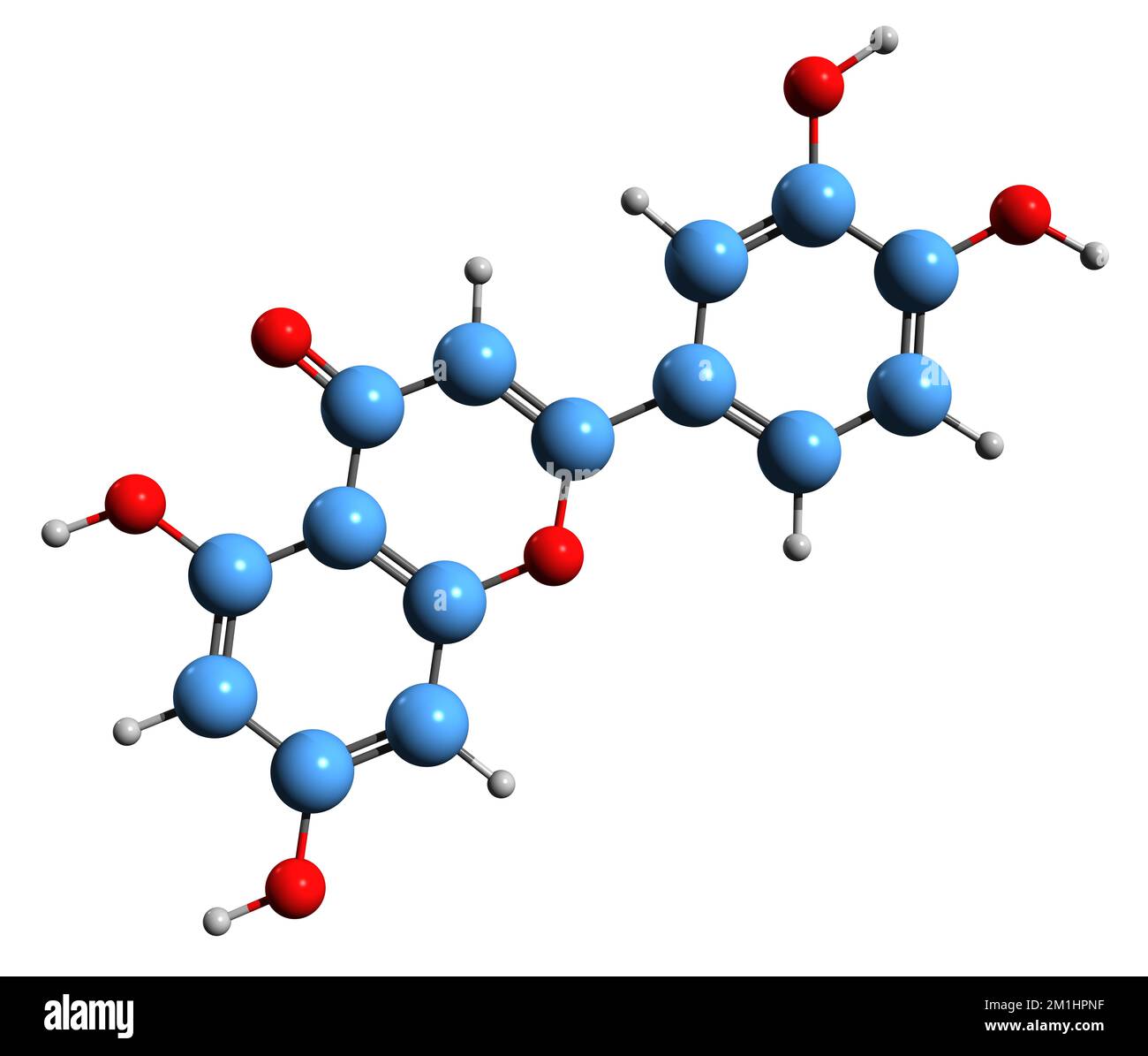 3D immagine di Orobol formula scheletrica - struttura chimica molecolare di isoflavone Isoluteolina isolata su sfondo bianco Foto Stock