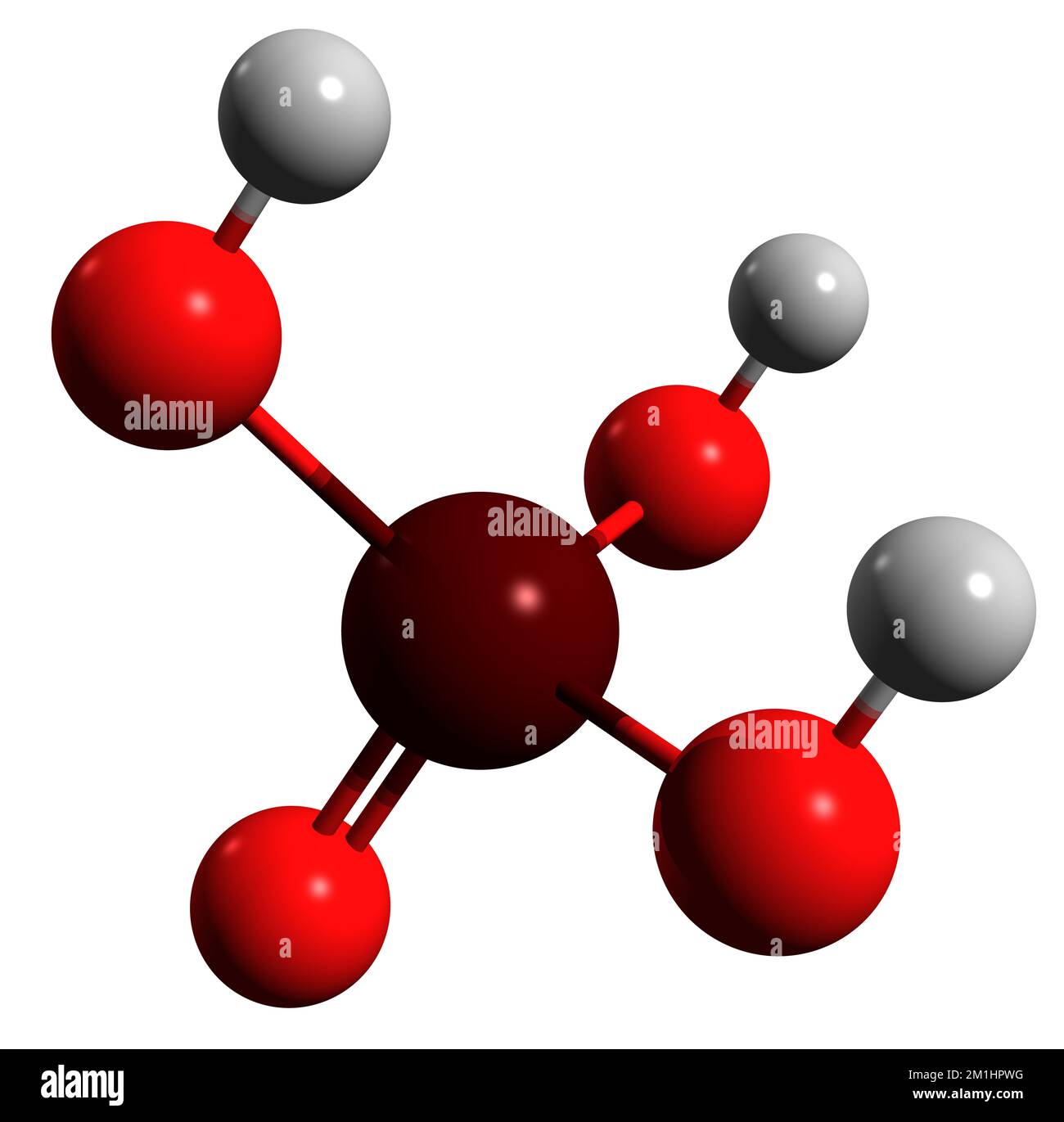 3D immagine della formula scheletrica dell'acido fosforico - struttura chimica molecolare dell'acido monofosforico isolato su sfondo bianco Foto Stock