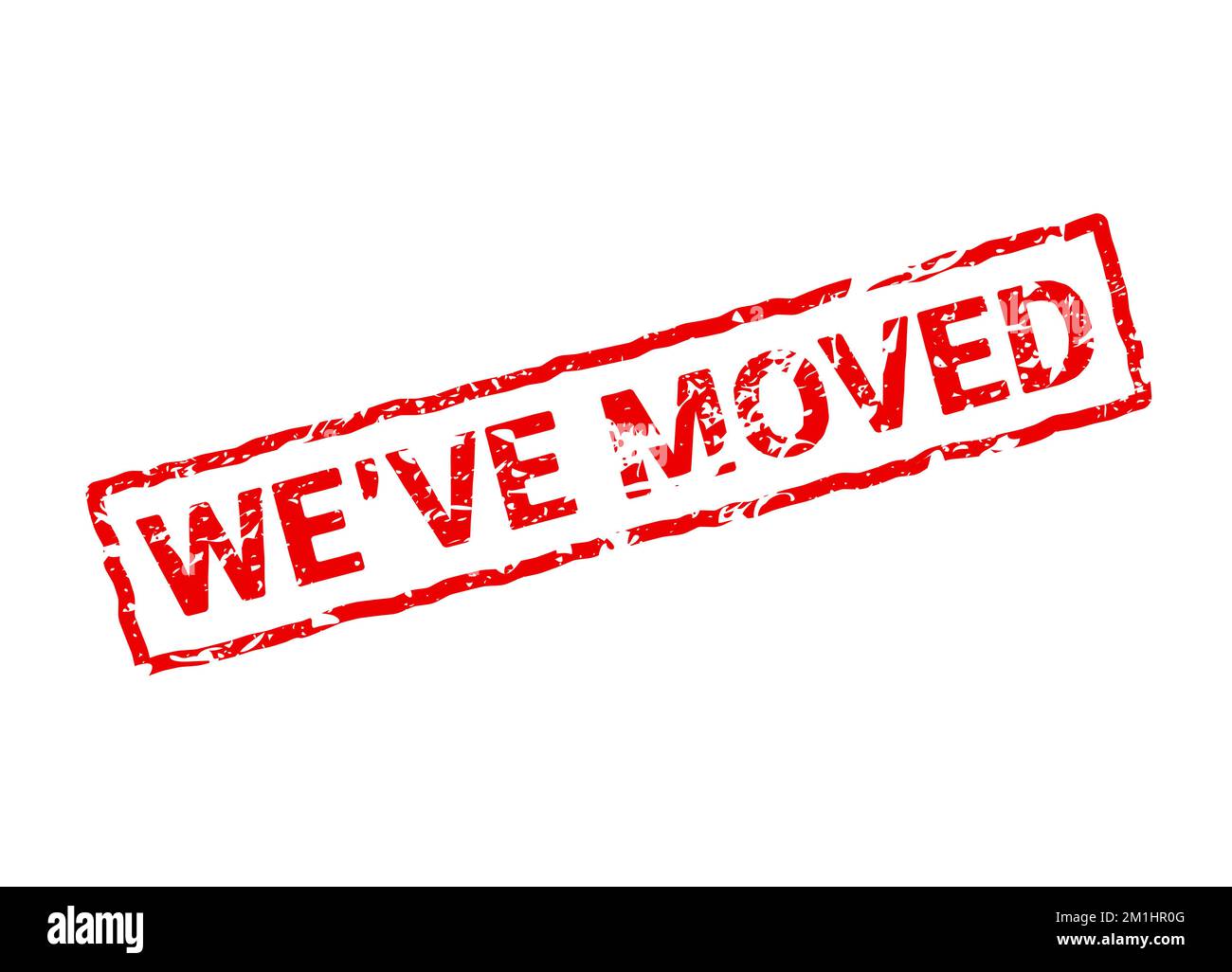 Abbiamo spostato il timbro rosso. Etichetta Office home move etichetta di avviso isolata guarnizione in gomma grunge Illustrazione Vettoriale