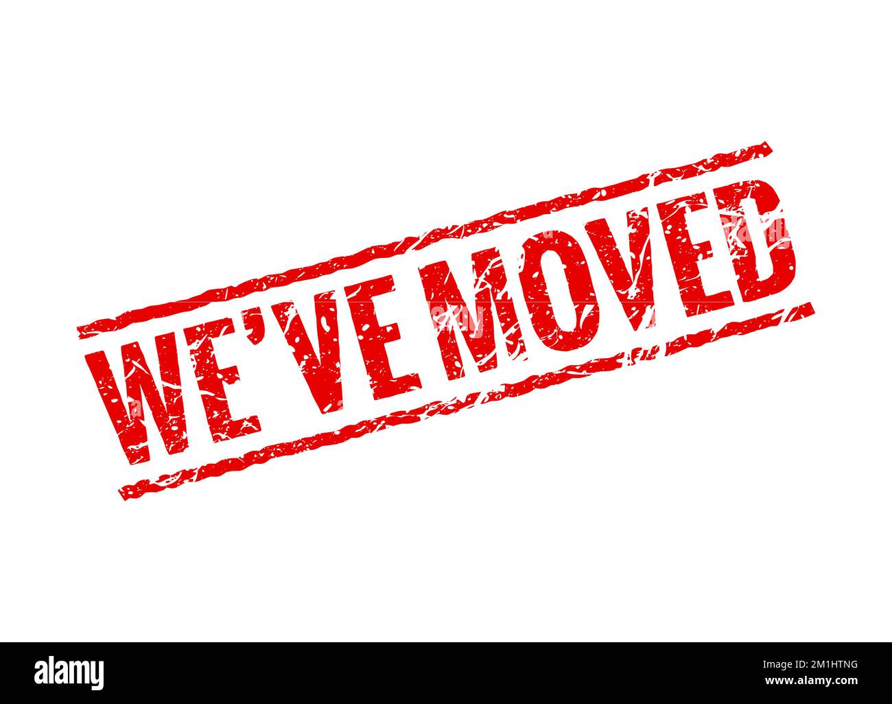 Abbiamo spostato il timbro rosso. Etichetta Office home move etichetta di avviso isolata guarnizione in gomma grunge Illustrazione Vettoriale
