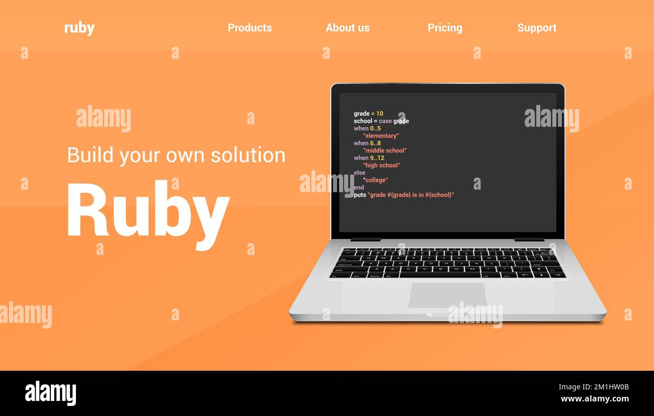 Banner tecnologia codice di programmazione Ruby. Progettazione di siti Web di sviluppo di codici software in linguaggio Ruby Illustrazione Vettoriale