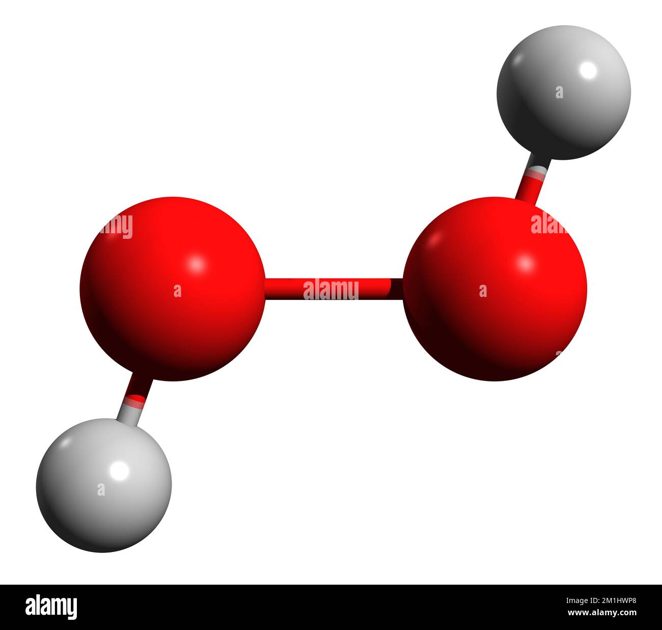 3D immagine del perossido di idrogeno formula scheletrica - struttura chimica molecolare del diossidano isolato su sfondo bianco Foto Stock