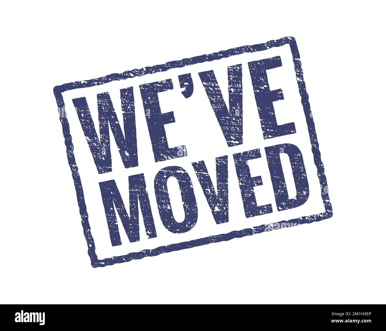 Abbiamo spostato il timbro. Ufficio casa spostare etichetta isolato avviso grunge guarnizione in gomma Illustrazione Vettoriale