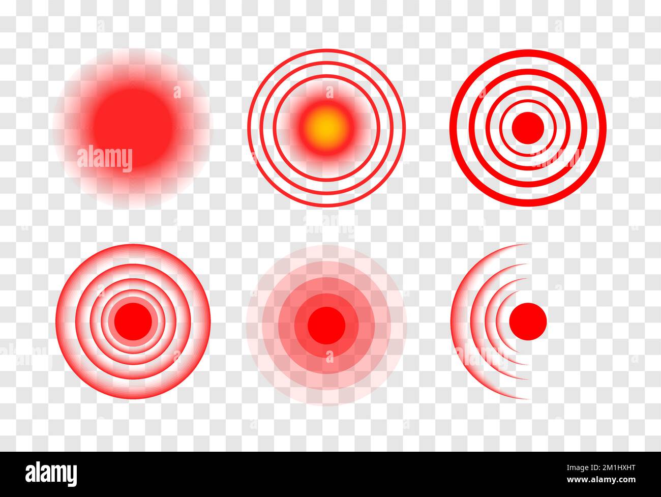 Ripple del vettore medico del cerchio bersaglio rosso. Posto male dolente. Simbolo di terapia d'onda dolore dolore bersaglio rosso Illustrazione Vettoriale