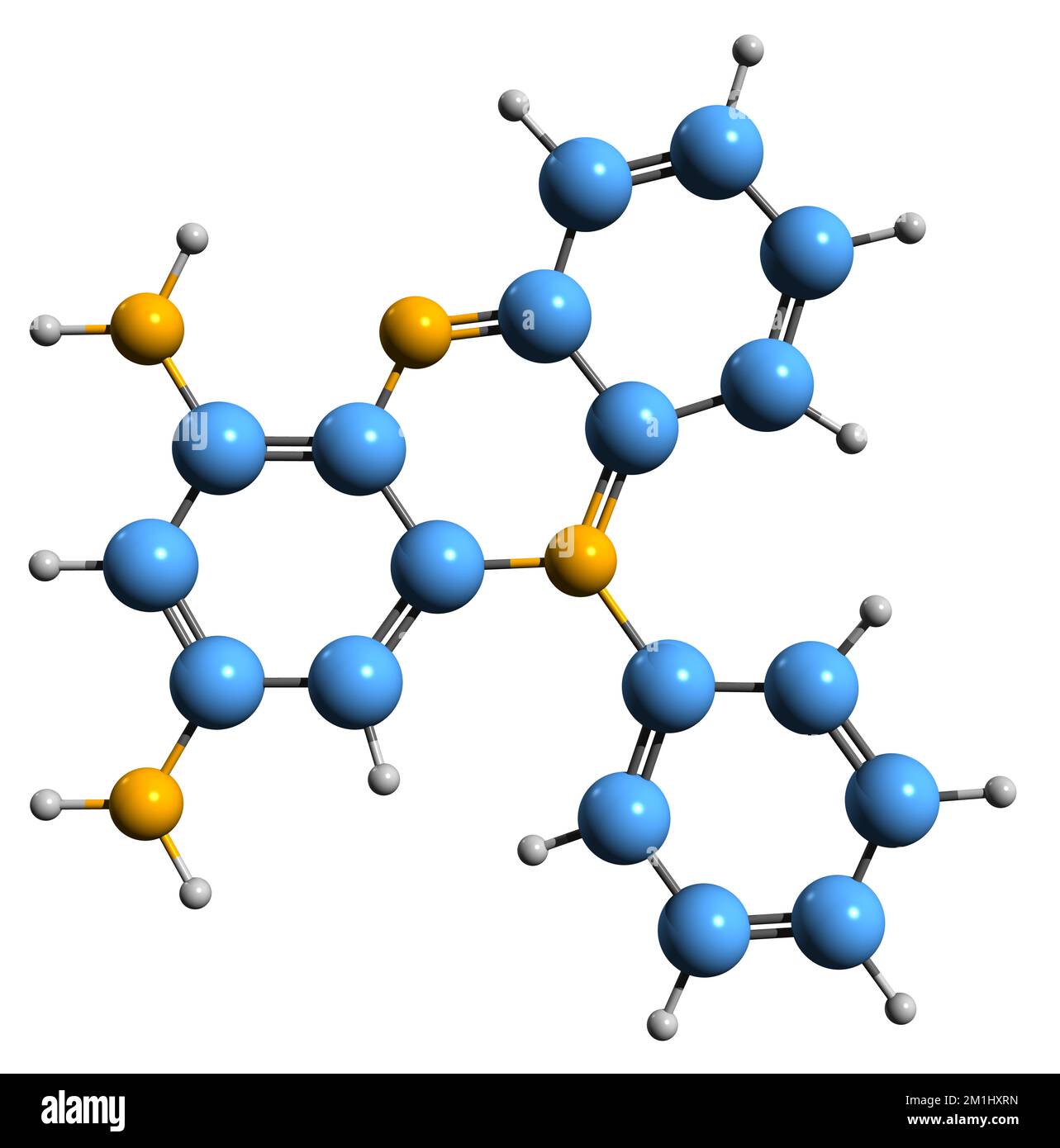 3D immagine di Pinacryptol verde formula scheletrica - struttura chimica molecolare del colorante azinico isolato su sfondo bianco Foto Stock