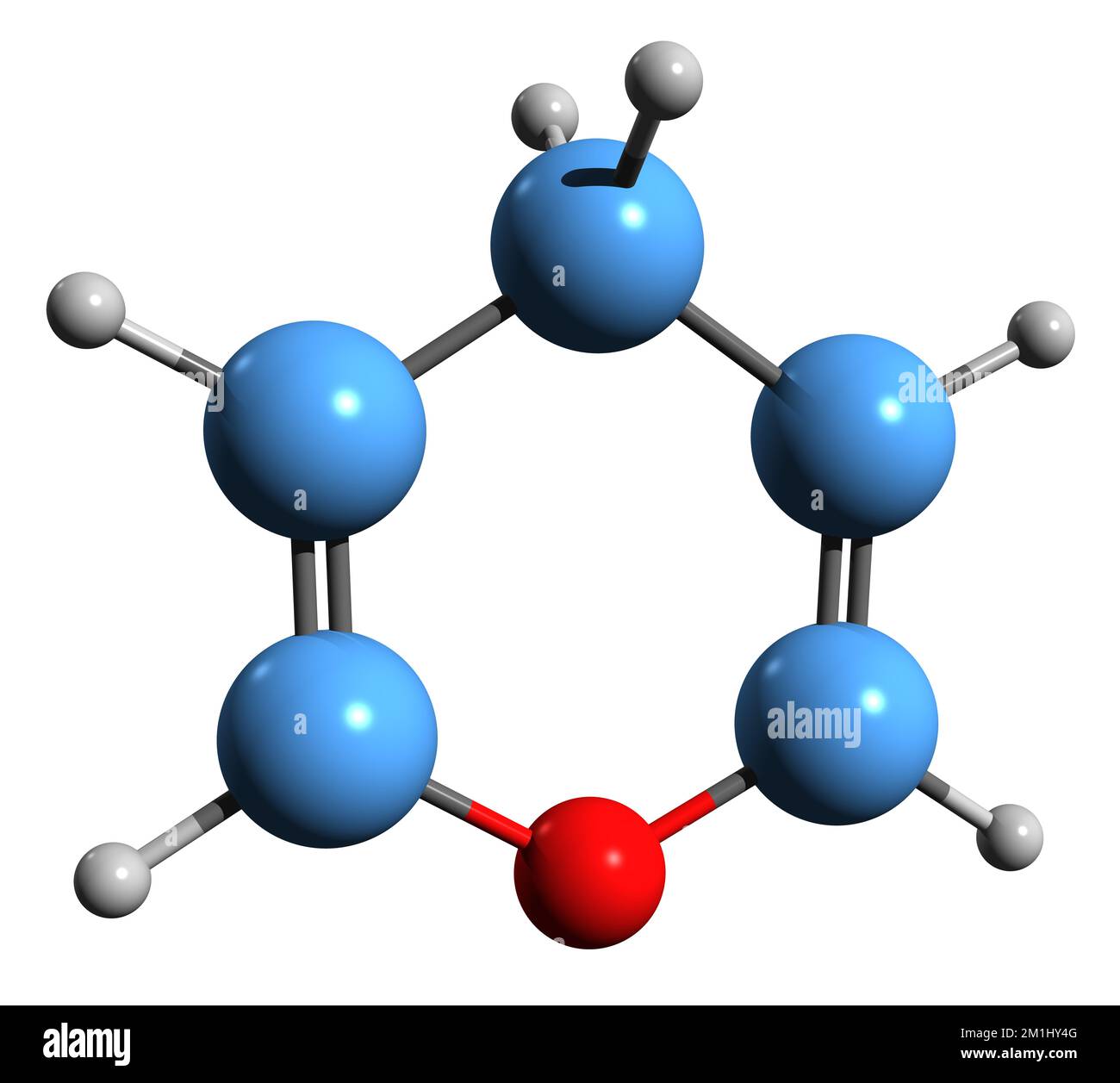 3D immagine della formula scheletrica piranica - struttura chimica molecolare dell'ossina isolata su sfondo bianco Foto Stock