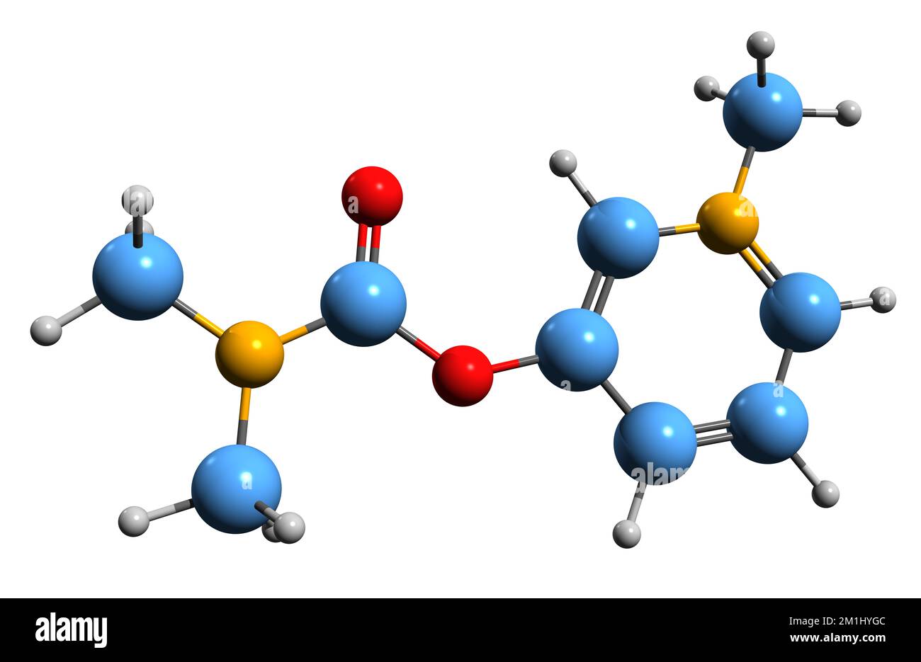 3D immagine della formula scheletrica di Pyridostigmine - struttura chimica molecolare del farmaco di miastenia isolato su sfondo bianco Foto Stock