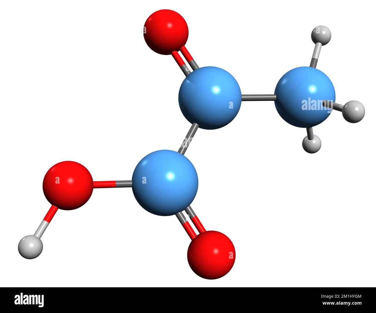 3D immagine della formula scheletrica dell'acido piruvico - struttura chimica molecolare dell'acido acetilformico isolato su sfondo bianco Foto Stock
