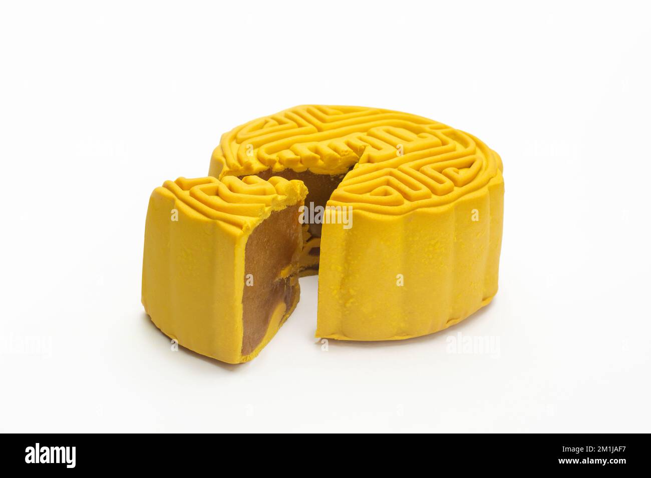 TORTA DI MOONCELLO RIPIENO DURIAN . Mooncake (o yue bing) è un tipo di torta cinese con ripieno. Foto Stock