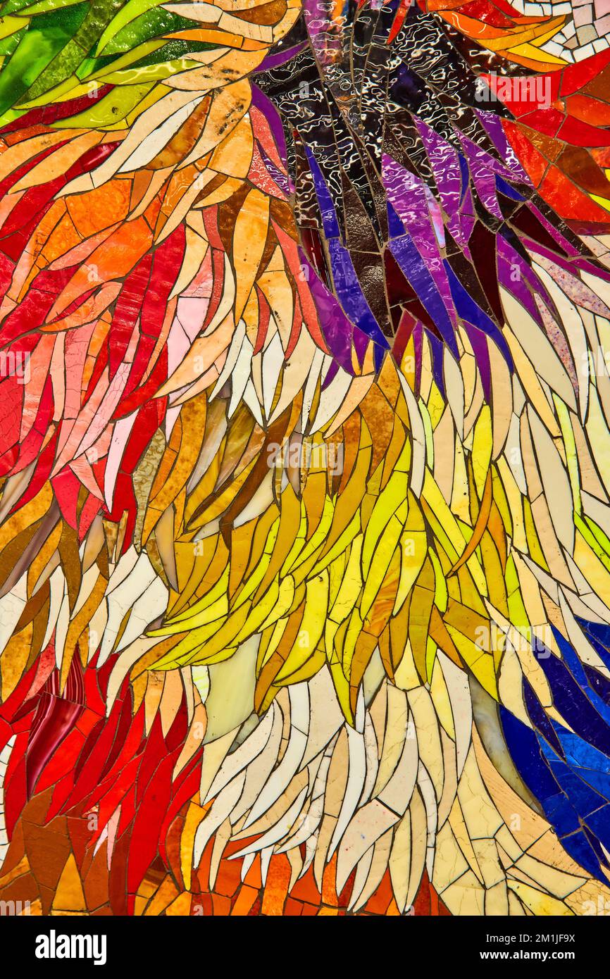 Direttamente sulla colorata e vibrante arte del mosaico nella metropolitana di New York City Foto Stock