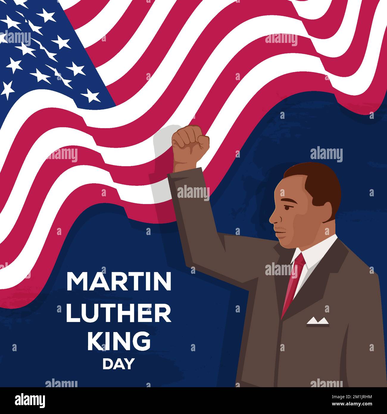 disegno piatto MLK Day o martin luther King Day con bandiera americana Illustrazione Vettoriale