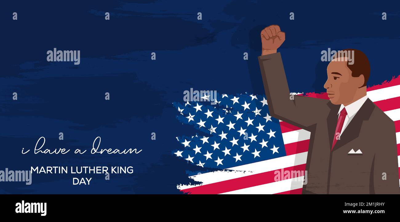 Banner orizzontale disegnato a mano MLK Day o martin luther King Day su sfondo grunge Illustrazione Vettoriale