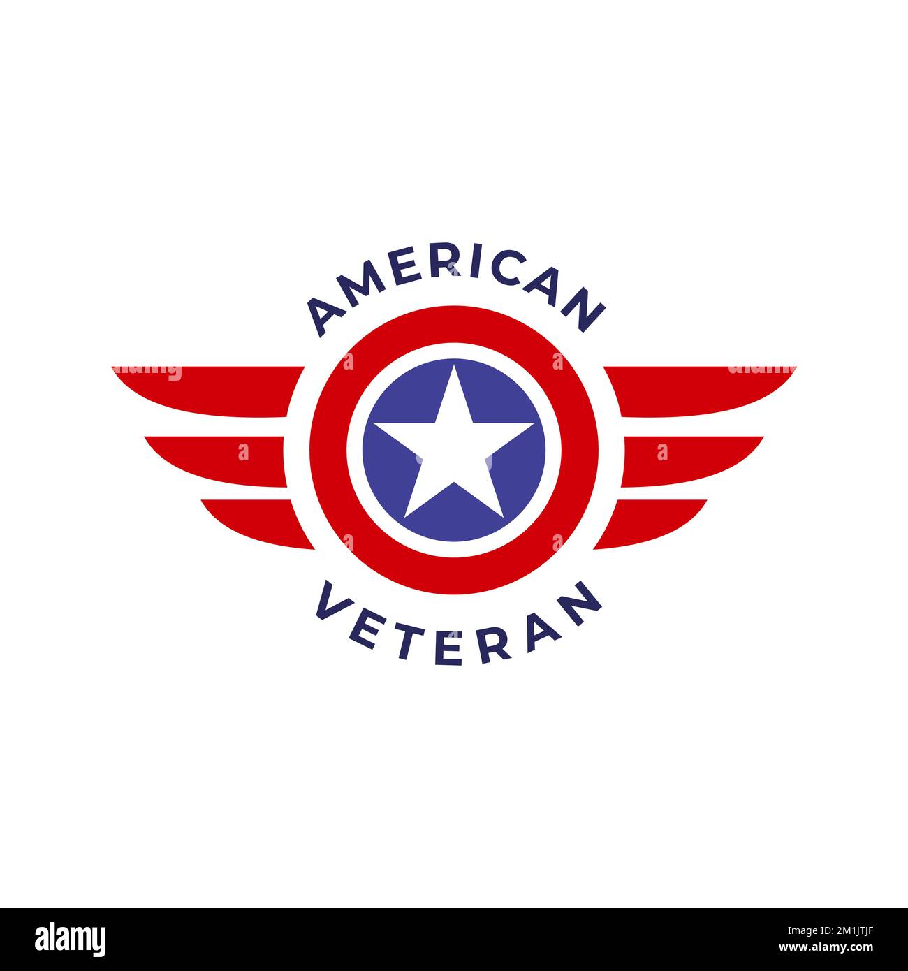 Badge Wings con stella degli Stati Uniti. Modello di design del logo dell'etichetta per emblema aeronautico. Illustrazione vettore militare veterano degli Stati Uniti Illustrazione Vettoriale