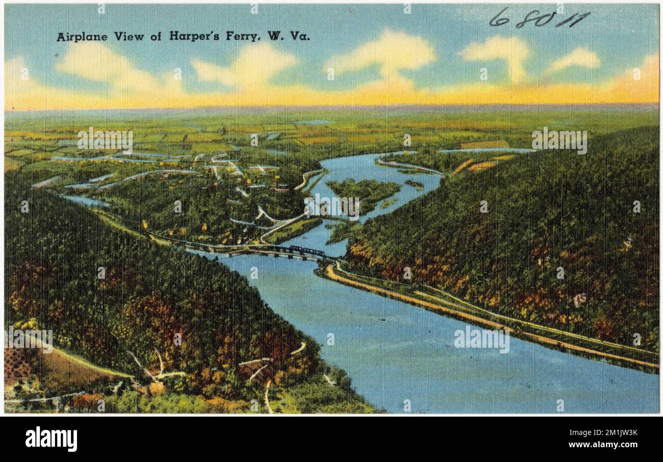 Vista in aereo di Harper's Ferry, W. Virginia , Rivers, Tichnor Brothers Collection, cartoline degli Stati Uniti Foto Stock