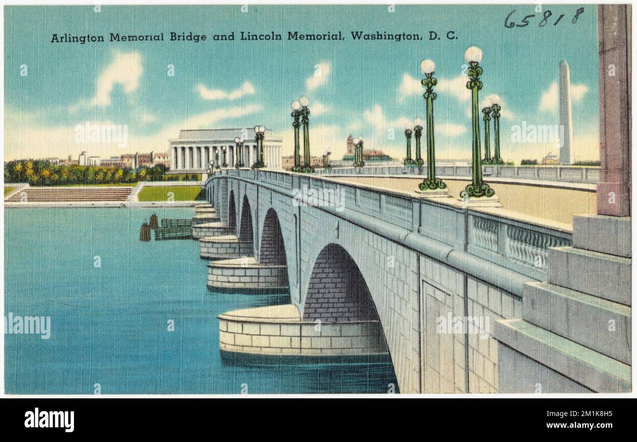 Arlington Memorial Bridge e Lincoln Memorial, Washington, D. C., Bridges, Tichnor Brothers Collection, Cartoline degli Stati Uniti Foto Stock