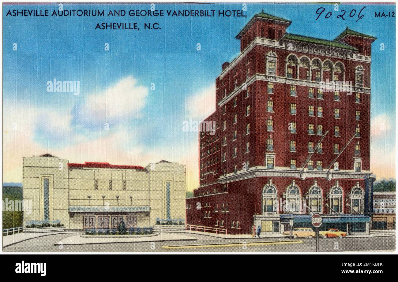 Asheville Auditorium e George Vanderbilt Hotel, Asheville, N.C. , Hotels, Tichnor Brothers Collection, cartoline degli Stati Uniti Foto Stock