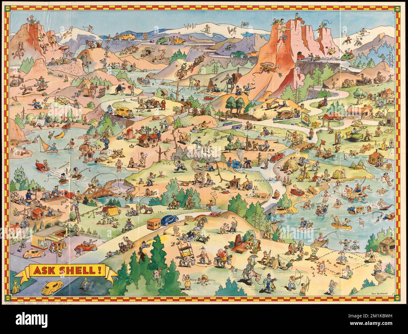 Chiedi a Shell! , Attività ricreative all'aperto, opere pittoriche, viaggi in automobile, opere pittoriche, Luoghi immaginari, Mappe Norman B. Leventhal Map Center Collection Foto Stock
