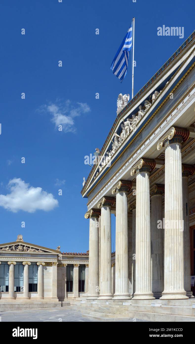 Vista parziale dell'edificio del 19th° secolo dell'accademia di Atene, Grecia Foto Stock