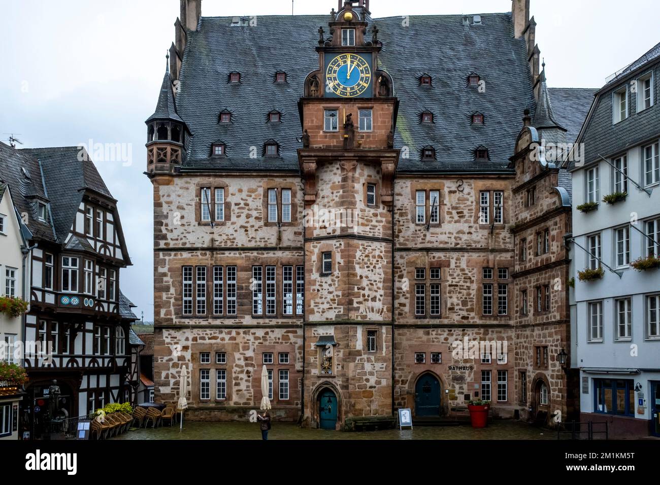 Marktplatz (Piazza del mercato), Marburg, quartiere Marburg-Biedenkopf, Germania. Foto Stock