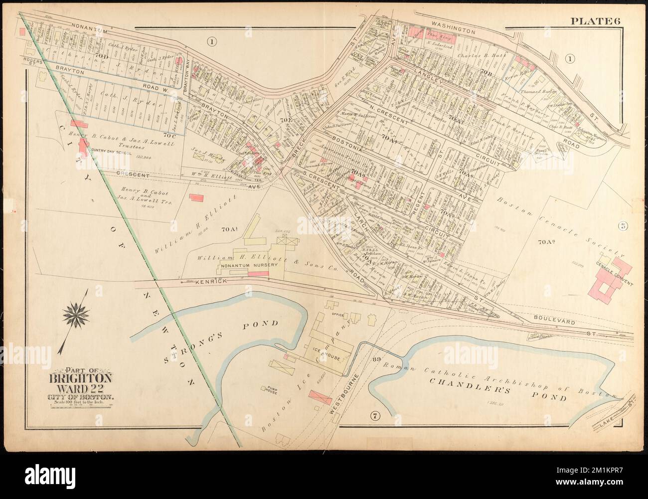 Atlante della città di Boston, Brighton : Plate 6 , Boston Mass., Mappe, Real Property, Massachusetts, Boston, Mappe, proprietari terrieri, Massachusetts, Boston, Mappe, Brighton Boston, Mass., Mappe Norman B. Leventhal Map Center Collection Foto Stock