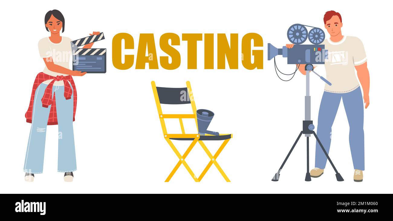 Produzione di film vettoriali di casting e direzione della pellicola Illustrazione Vettoriale