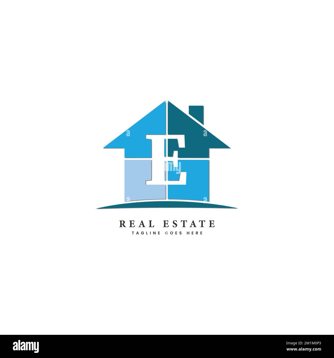 E lettera Real Estate Logo, modello di forma della casa vettoriale per l'immagine commerciale della proprietà iniziare con Alphabet E. Illustrazione Vettoriale