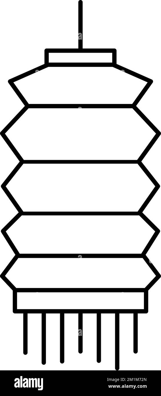 Lanterna Seollal di Capodanno appeso lampada di carta isolato linea sottile icona. Vector CNY, lanterna giapponese coreana, lampada del festival orientale di primavera. Asiatico Illustrazione Vettoriale