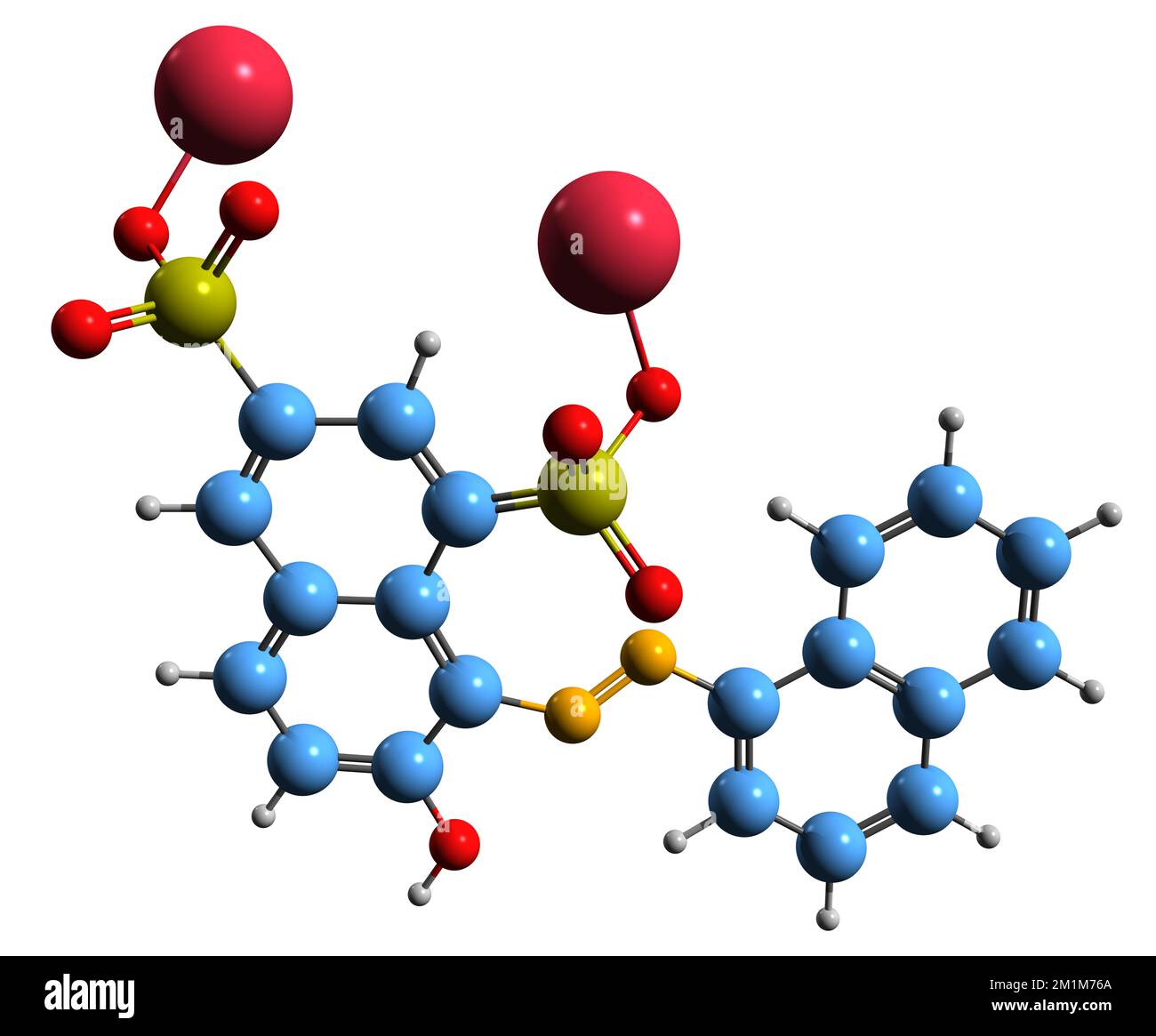 3D immagine di Ponceau 6R formula scheletrica - struttura chimica molecolare di Crystal ponceau 6R isolato su sfondo bianco Foto Stock