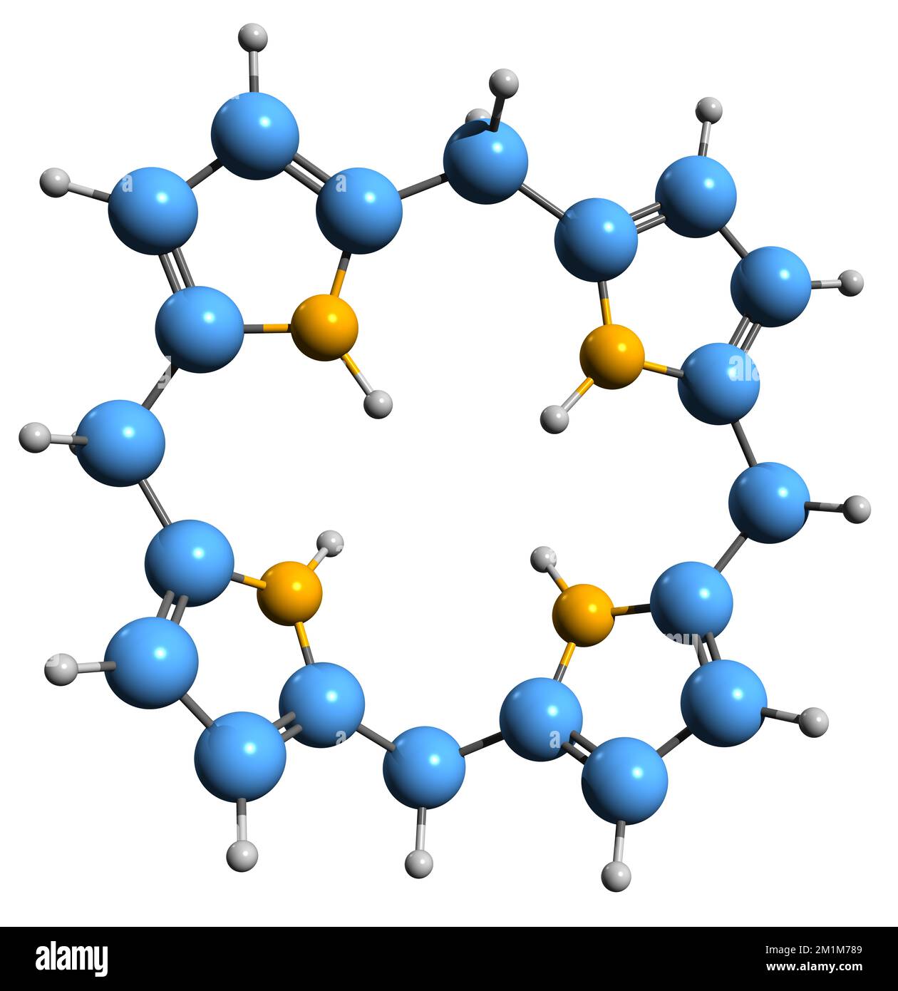 3D immagine di formula scheletrica di Hexahydroporphine - struttura chimica molecolare di Calixpirrolo isolato su sfondo bianco Foto Stock