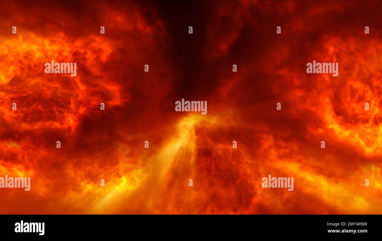 esplosione di fiamme nello spazio, illustrazione astratta Foto Stock